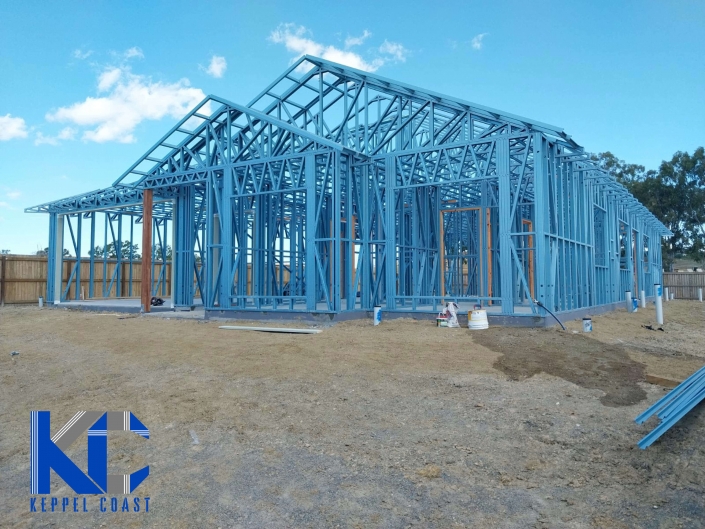 Steel house frame under construction