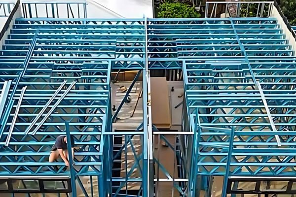 Man working on STeel Floor Joists | Featured image for the Steel Floor Joists landing page from Keppel Coast.